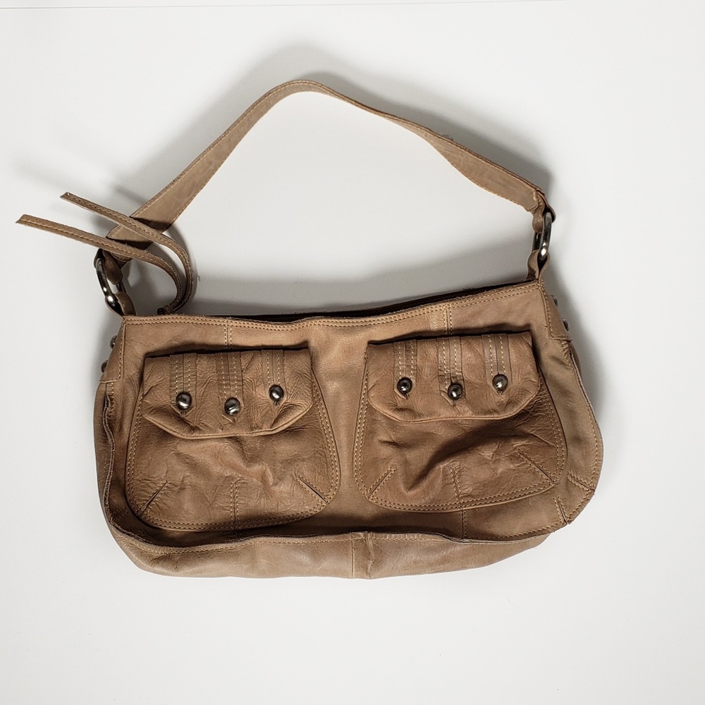 Jigsaw London Leather Purse Bag Beige Studs